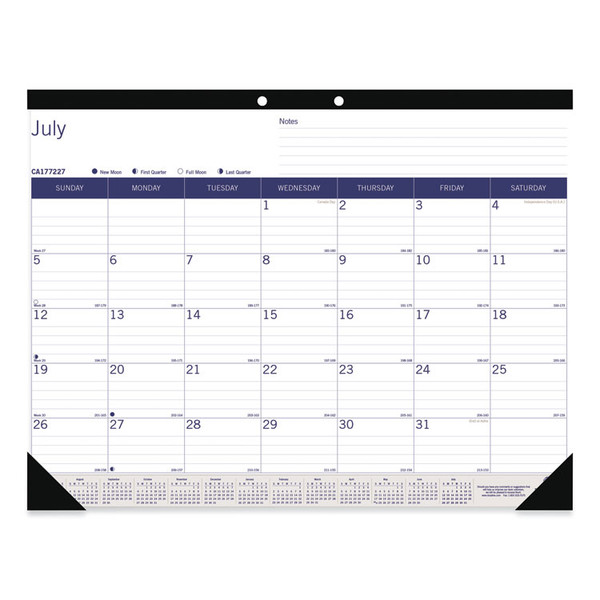 Academic Monthly Desk Pad Calendar, 22 x 17, White/Blue/Gray Sheets, Black Binding/Corners, 13-Month (July-July): 2022-2023 [SKU: REDCA177227]