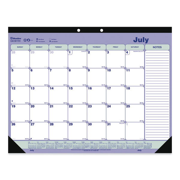 Academic Monthly Desk Pad Calendar, 21.25 x 16, White/Blue/Green, Black Binding/Corners, 13-Month (July-July): 2022-2023 [SKU: REDCA181731]