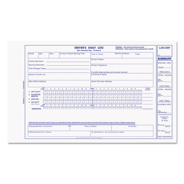 Driver's Daily Log Book, Two-Part Carbonless, 8.75 x 5.38, 31 Forms Total [SKU: REDS5031NCL]