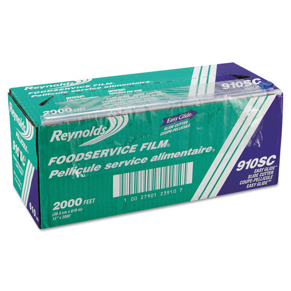 PVC Food Wrap Film Roll in Easy Glide Cutter Box, 12" x 2,000 ft, Clear [SKU: RFP910SC]