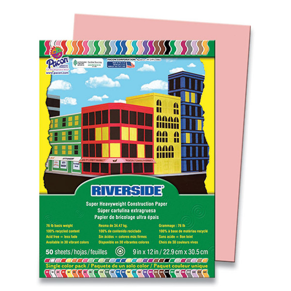 Riverside Construction Paper, 76 lb Text Weight, 9 x 12, Salmon, 50/Pack [SKU: RIV03970]