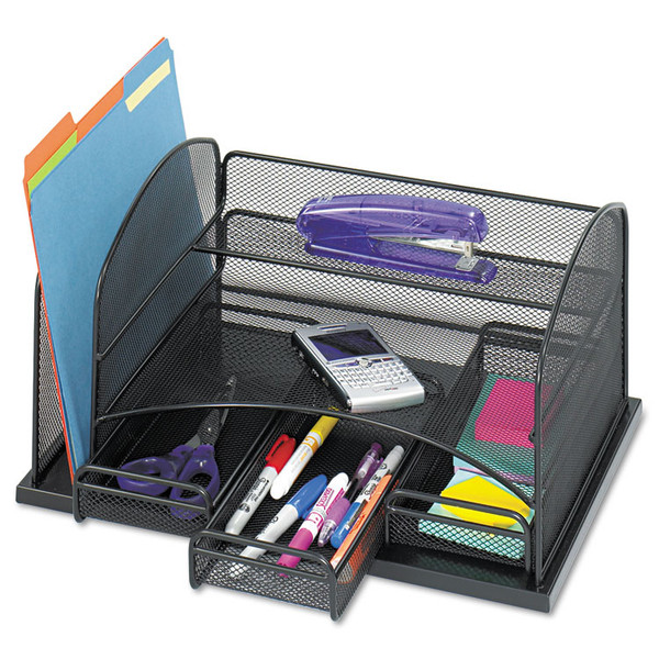 Onyx Organizer with 3 Drawers, 6 Compartments, Steel, 16 x 11.5 x 8.25, Black [SKU: SAF3252BL]