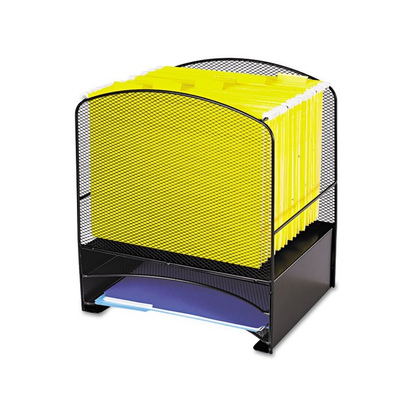 Onyx Mesh Desktop Hanging File With Two Horizontal Trays, 3 Sections, Letter Size, 10.75" Long, Black [SKU: SAF3260BL]