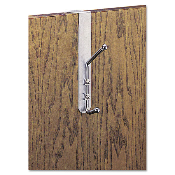 Over-The-Door Double Coat Hook, Chrome-Plated Steel, Satin Aluminum Base [SKU: SAF4166]