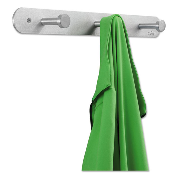 Nail Head Wall Coat Rack, Three Hooks, Metal, 18w x 2.75d x 2h, Satin [SKU: SAF4201]