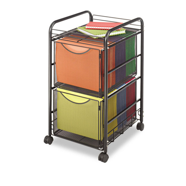 Onyx Mesh Mobile Double File, Metal, 1 Shelf, 2 Drawers, 15.75" x 17" x 27", Black [SKU: SAF5212BL]