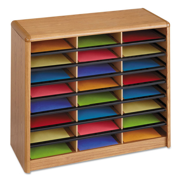 Steel/Fiberboard Literature Sorter, 24 Compartments, 32.25 x 13.5 x 25.75, Oak [SKU: SAF7111MO]