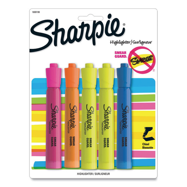 Tank Style Highlighters, Assorted Ink Colors, Chisel Tip, Assorted Barrel Colors, 5/Pack [SKU: SAN1809199]
