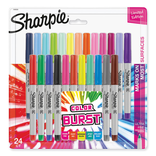 Ultra Fine Tip Permanent Marker, Extra-Fine Needle Tip, Assorted Limited Edition Color Burst and Classic Colors, 24/Pack [SKU: SAN1949558]