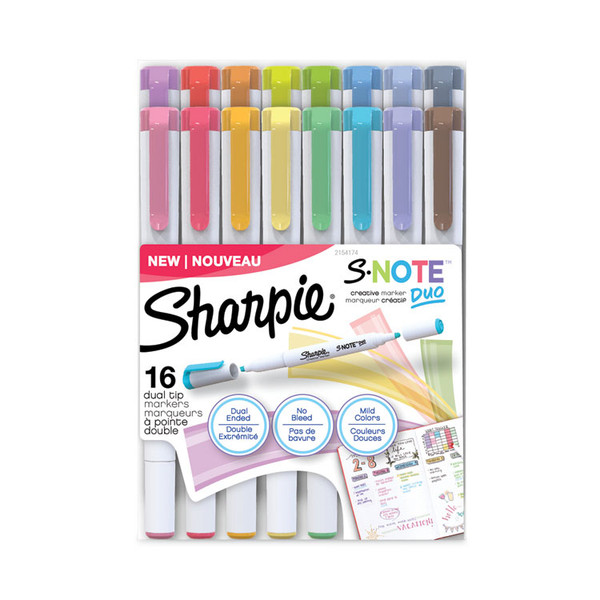 S-Note Creative Markers, Assorted Ink Colors, Bullet/Chisel Tip, White Barrel, 16/Pack [SKU: SAN2154174]