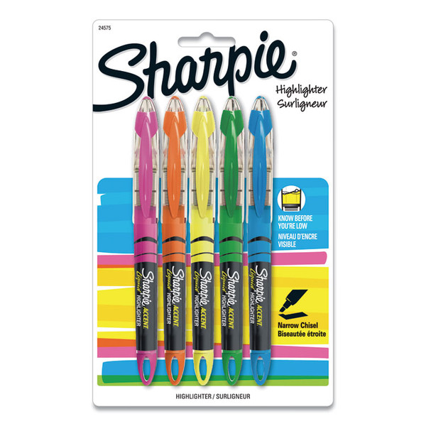 Liquid Pen Style Highlighters, Assorted Ink Colors, Chisel Tip, Assorted Barrel Colors, 5/Set [SKU: SAN24575PP]