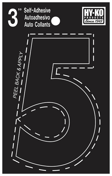 HY-KO 30400 Series 30405 Die-Cut Number, Character: 5, 3 in H Character, Black Character, Vinyl [SKU: ORG6485718]