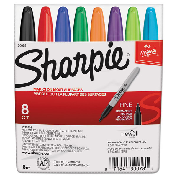 Fine Tip Permanent Marker, Fine Bullet Tip, Assorted Colors, 8/Set [SKU: SAN30078]