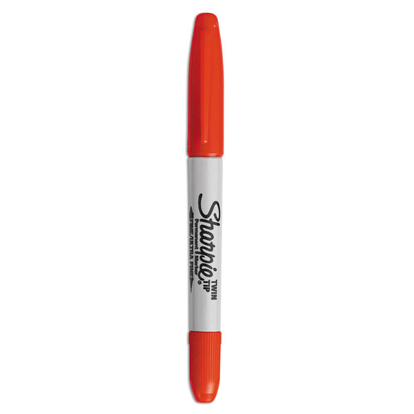 Twin-Tip Permanent Marker, Extra-Fine/Fine Bullet Tips, Red, Dozen [SKU: SAN32002]