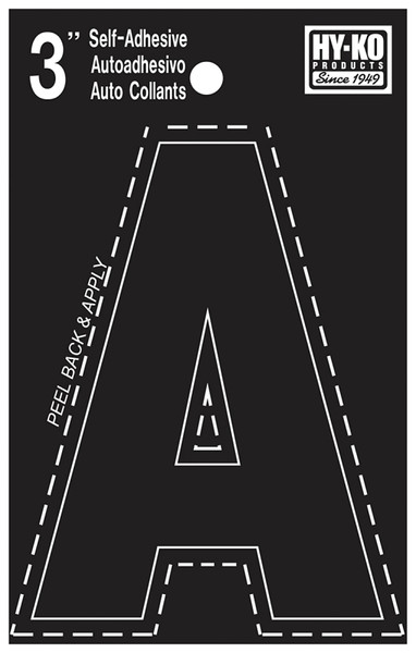 HY-KO 30400 Series 30411 Die-Cut Letter, Character: A, 3 in H Character, Black Character, Vinyl [SKU: ORG3204468]
