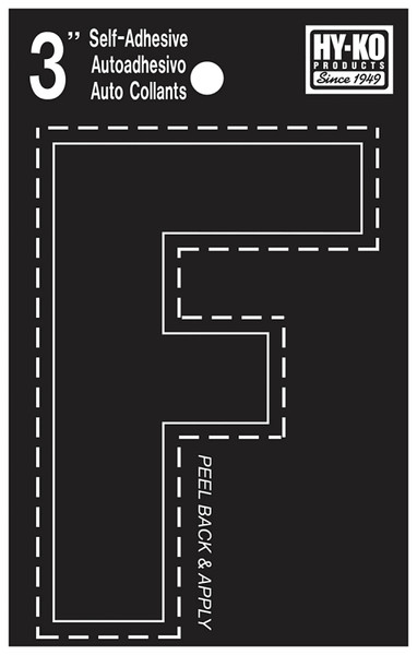 HY-KO 30400 Series 30416 Die-Cut Letter, Character: F, 3 in H Character, Black Character, Vinyl [SKU: ORG5879168]