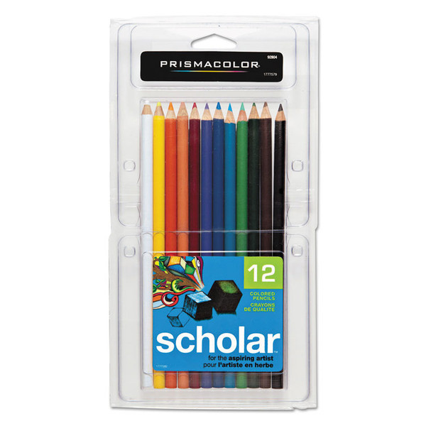 Scholar Colored Pencil Set, 3 mm, 2B (#2), Assorted Lead/Barrel Colors, Dozen [SKU: SAN92804]