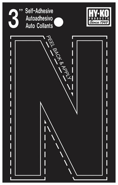 HY-KO 30400 Series 30424 Die-Cut Letter, Character: N, 3 in H Character, Black Character, Vinyl [SKU: ORG3153632]