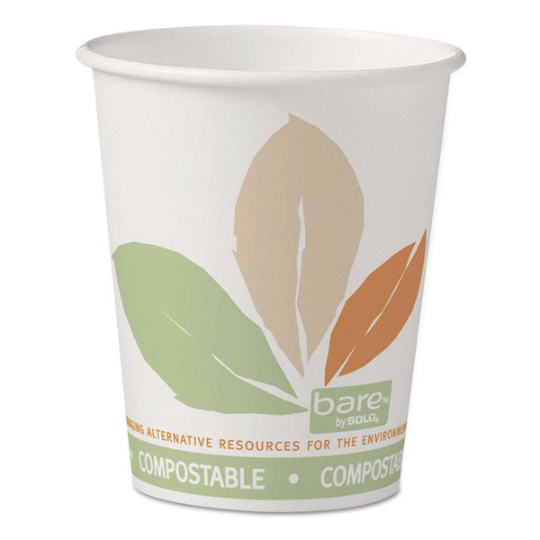 Bare Eco-Forward PLA Paper Hot Cups, 10 oz, Leaf Design, White/Green/Orange, 50/Pack [SKU: SCC370PLAJ7234P]