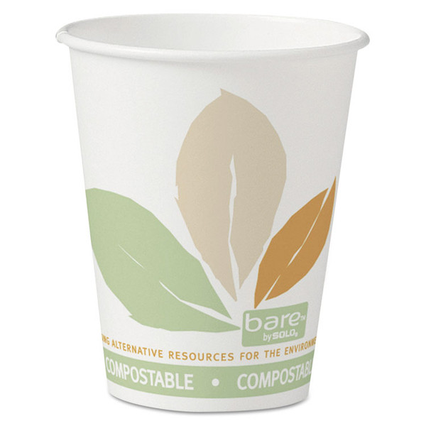 Bare Eco-Forward PLA Paper Hot Cups, 8 oz, Leaf Design, White/Green/Orange, 50/Bag, 20 Bags/Carton [SKU: SCC378PLABB]