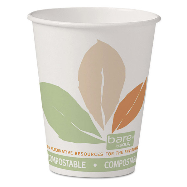 Bare Eco-Forward PLA Paper Hot Cups, 8 oz, Leaf Design, White/Green/Orange, 50/Pack [SKU: SCC378PLABBPK]