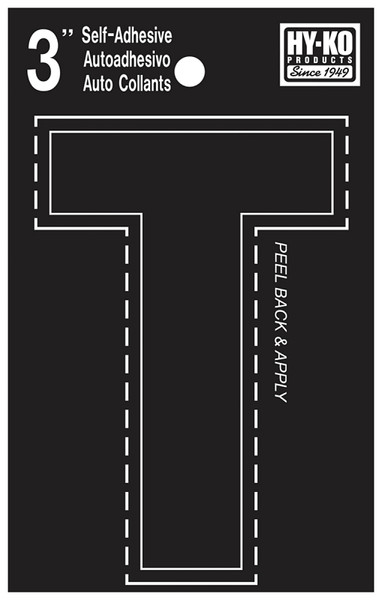 HY-KO 30400 Series 30430 Die-Cut Letter, Character: T, 3 in H Character, Black Character, Vinyl [SKU: ORG3419561]