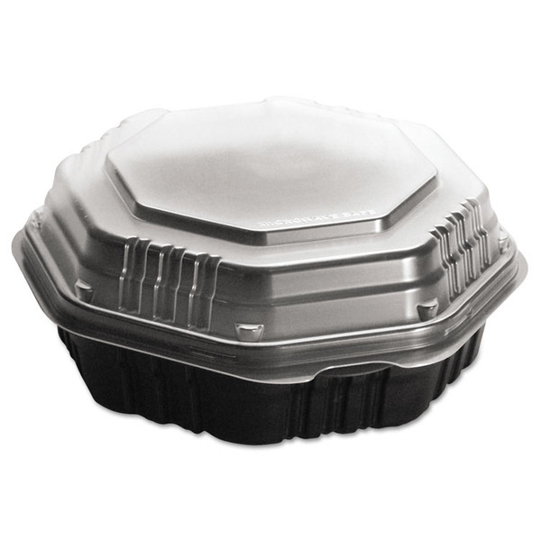 OctaView Hinged-Lid Hot Food Containers, 31 oz, 9.55 x 9.1 x 3, Black/Clear, Plastic, 100/Carton [SKU: SCC809011PP94]
