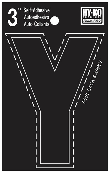 HY-KO 30400 Series 30435 Die-Cut Letter, Character: Y, 3 in H Character, Black Character, Vinyl [SKU: ORG9660309]