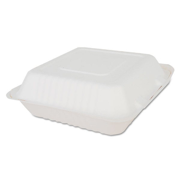 ChampWare Molded-Fiber Clamshell Containers, 9 x 9 x 3, White, Sugarcane, 200/Carton [SKU: SCH18935]