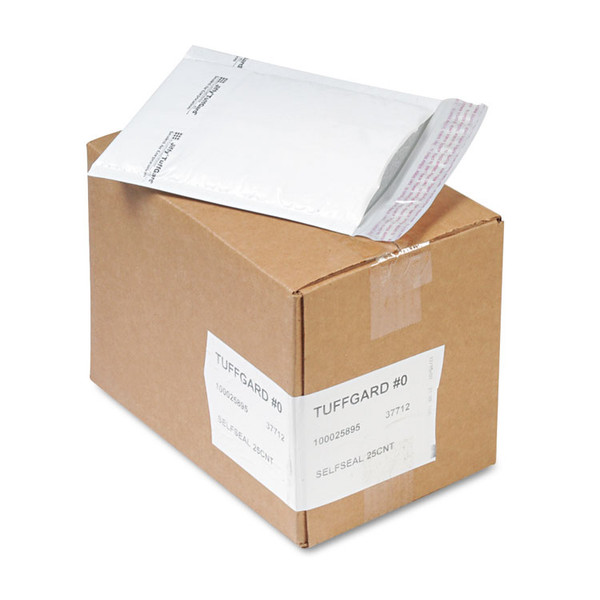 Jiffy TuffGard Self-Seal Cushioned Mailer, #0, Barrier Bubble Air Cell Cushion, Self-Adhesive Closure, 6 x 10, White, 25/CT [SKU: SEL37712]