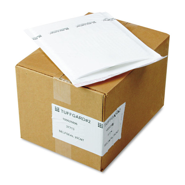 Jiffy TuffGard Self-Seal Cushioned Mailer, #2, Barrier Bubble Air Cell Cushion, Self-Adhesive Closure, 8.5 x 12, White, 25/CT [SKU: SEL37713]
