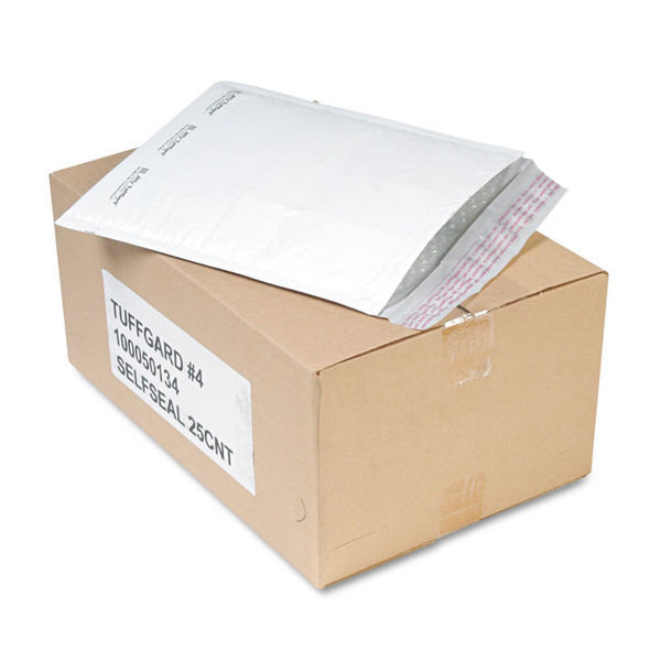 Jiffy TuffGard Self-Seal Cushioned Mailer,#4, Barrier Bubble Air Cell Cushion, Self-Adhesive Closure, 9.5 x 14.5, White,25/CT [SKU: SEL49675]
