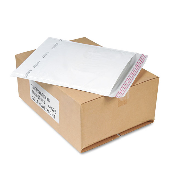 Jiffy TuffGard Self-Seal Cushioned Mailer, #6, Barrier Bubble Air Cell Cushion, Self-Adhesive Closure, 12.5 x 19, White,25/CT [SKU: SEL49676]