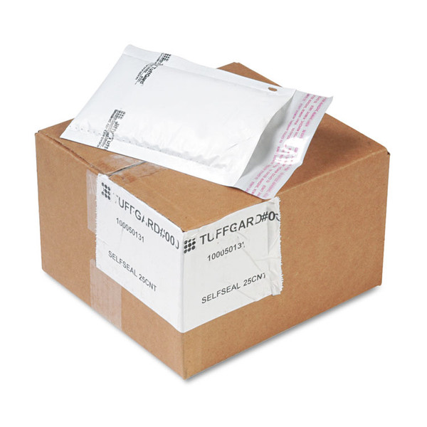 Jiffy TuffGard Self-Seal Cushioned Mailer, #000, Barrier Bubble Air Cell Cushion, Self-Adhesive Closure, 4 x 8, White, 25/CT [SKU: SEL49678]