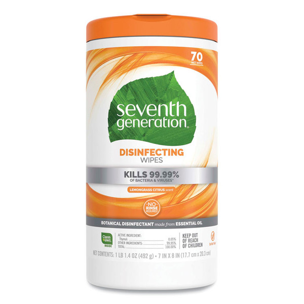Botanical Disinfecting Wipes, 7 x 8, Lemongrass Citrus, 70 Count, 6/Carton [SKU: SEV22813CT]