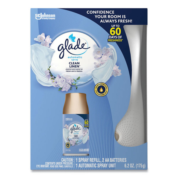 Automatic Spray Starter Kit, Spray Unit and Refill, White/Gold, Clean Linen [SKU: SJN329349KT]