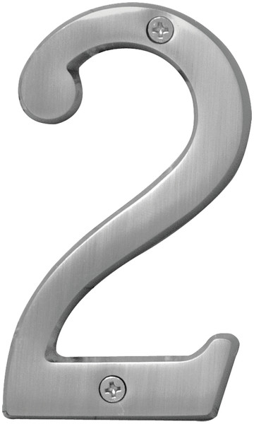 HY-KO Prestige Series BR-43SN/2 House Number, Character: 2, 4 in H Character, Nickel Character, Solid Brass [SKU: ORG5562160]