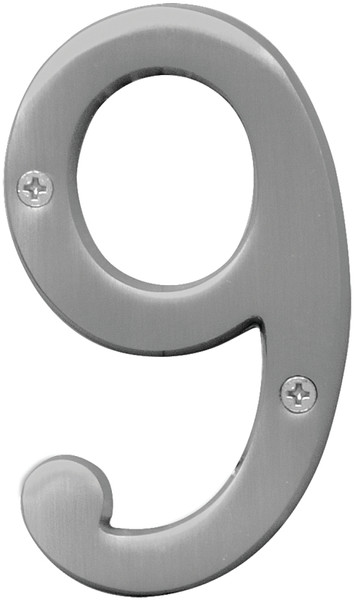 HY-KO Prestige Series BR-43SN/9 House Number, Character: 9, 4 in H Character, Nickel Character, Solid Brass [SKU: ORG8265092]