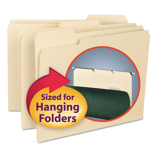 Interior File Folders, 1/3-Cut Tabs: Assorted, Letter Size, 0.75" Expansion, Manila, 100/Box [SKU: SMD10230]
