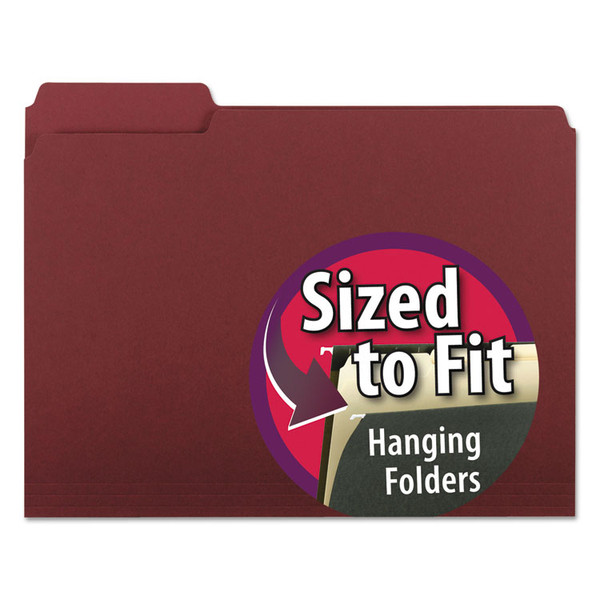 Interior File Folders, 1/3-Cut Tabs: Assorted, Letter Size, 0.75" Expansion, Maroon, 100/Box [SKU: SMD10275]