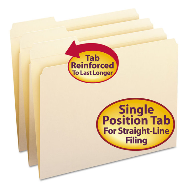 Reinforced Tab Manila File Folders, 1/3-Cut Tabs: Left Position, Letter Size, 0.75" Expansion, 11-pt Manila, 100/Box [SKU: SMD10335]