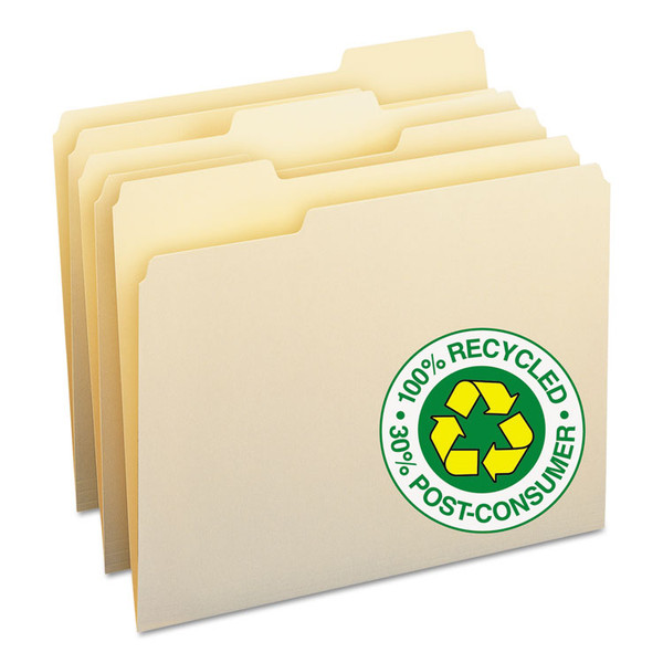 100% Recycled Manila Top Tab File Folders, 1/3-Cut Tabs: Assorted, Letter Size, 0.75" Expansion, Manila, 100/Box [SKU: SMD10339]