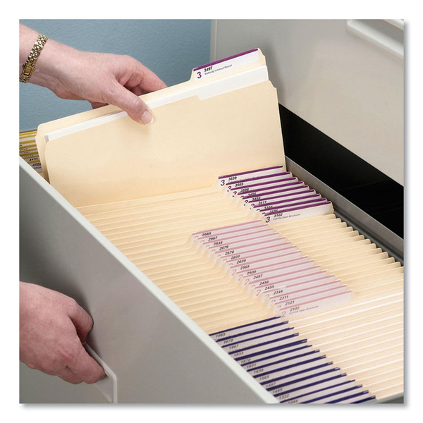 CutLess File Folders, 1/3-Cut Tabs: Assorted, Letter Size, 0.75" Expansion, Manila, 100/Box [SKU: SMD10341]