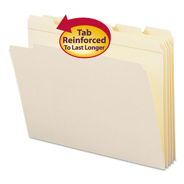 Reinforced Tab Manila File Folders, 1/5-Cut Tabs: Assorted, Letter Size, 0.75" Expansion, 11-pt Manila, 100/Box [SKU: SMD10356]