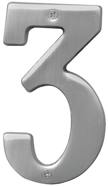 HY-KO Prestige Series BR-51SN/3 House Number, Character: 3, 5 in H Character, Nickel Character, Brass [SKU: ORG0280982]