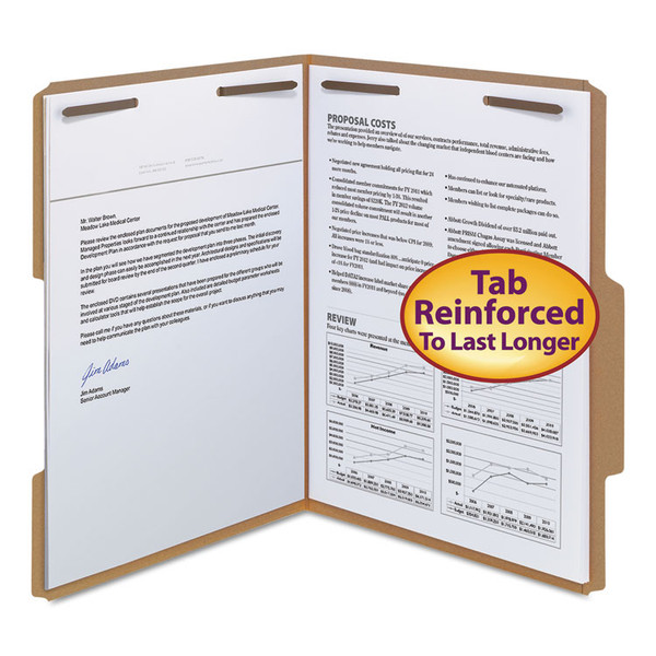 Top Tab Fastener Folders, Guide-Height 2/5-Cut Tabs, 0.75" Expansion, 2 Fasteners, Letter Size, 11-pt Kraft, 50/Box [SKU: SMD14880]