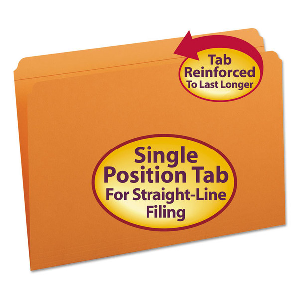 Reinforced Top Tab Colored File Folders, Straight Tabs, Legal Size, 0.75" Expansion, Orange, 100/Box [SKU: SMD17510]
