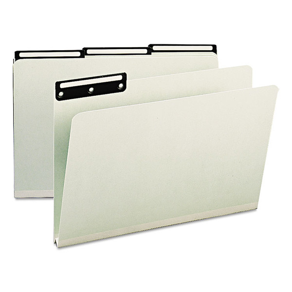 Recycled Heavy Pressboard File Folders with Insertable 1/3-Cut Metal Tabs, Legal Size, 1" Expansion, Gray-Green, 25/Box [SKU: SMD18430]