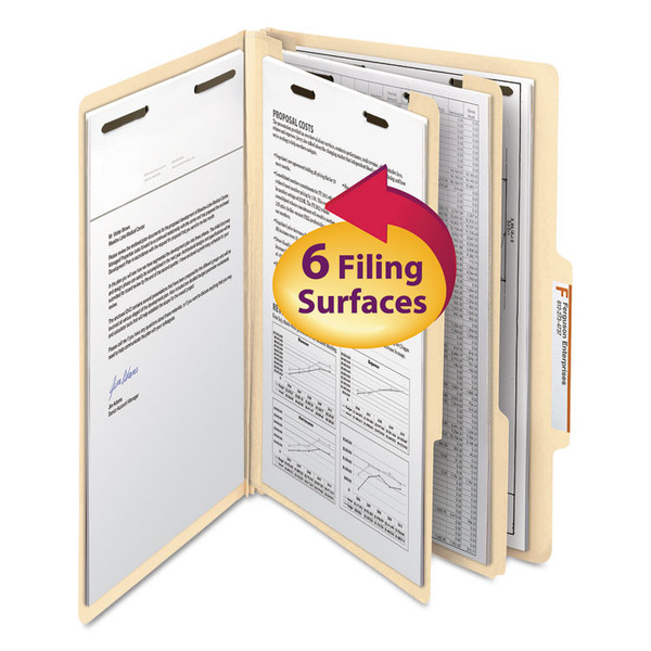 Six-Section Top Tab Classification Folders, 2" Expansion, 2 Dividers, 6 Fasteners, Legal Size, Manila, 10/Box [SKU: SMD19000]