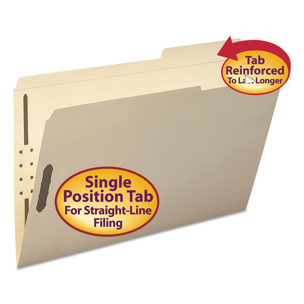 Top Tab Fastener Folders, Guide-Height 2/5-Cut Tabs, 0.75" Expansion, 2 Fasteners, Legal Size, 11-pt Manila, 50/Box [SKU: SMD19587]